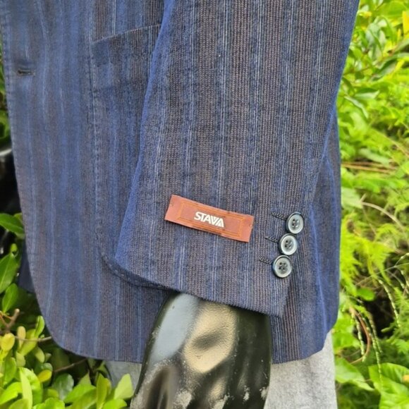 STAVA UOMO COLLECTION Men's Luxury Blue Corduroy (3) Button Blazer/Sport Coat - Picture 9 of 17